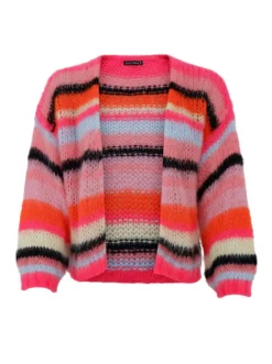 Adelin Multi Striped Cardigan - Bright Pink