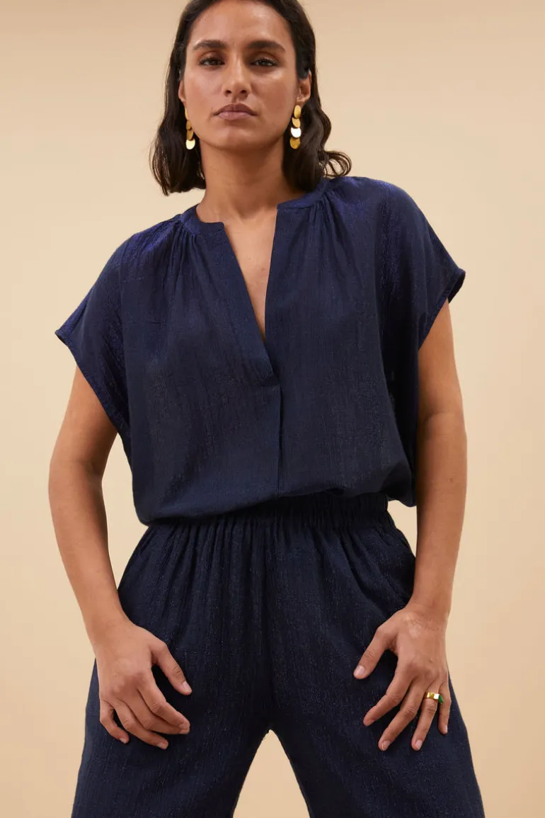 Amie Lurex Blouse - Midnight