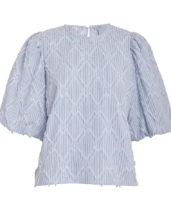 Astra Short Sleeve Blouse - Ice Blue Stripe