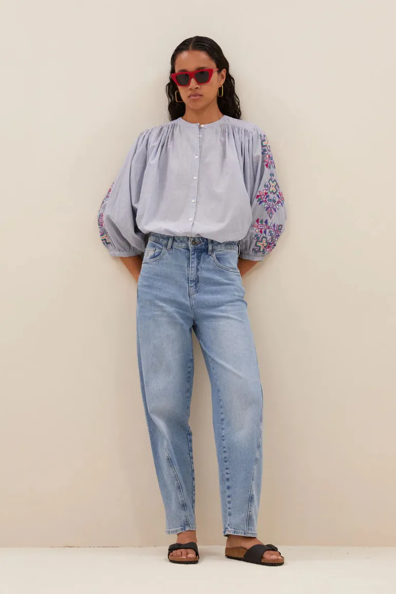 Becky Pinstripe Blouse - Indi Grey