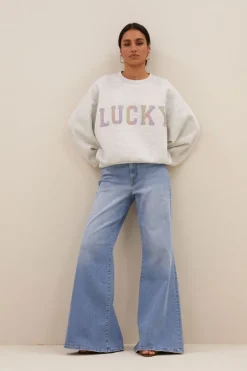 Bibi Lucky Rainbow Sweater - light Grey Melee