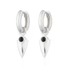 Black Onyx Shield Hoop Earrings - Silver