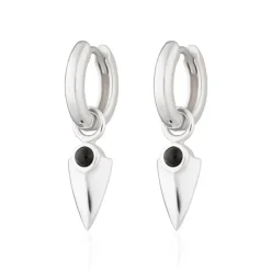 Black Onyx Shield Hoop Earrings - Silver