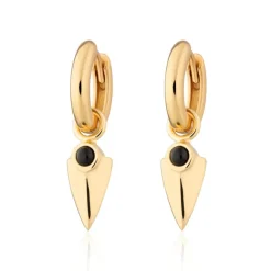 Black Onyx Shield Hoop Earrings - Gold
