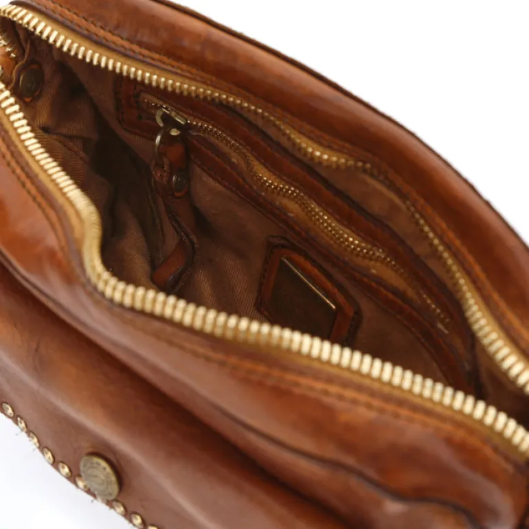 Bowling Bag with Studs - Cognac