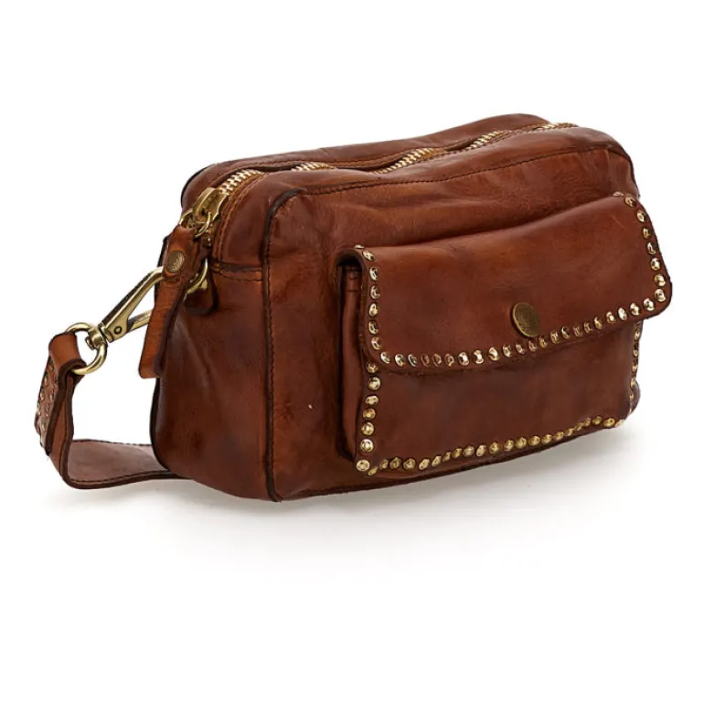 Bowling Bag with Studs - Cognac