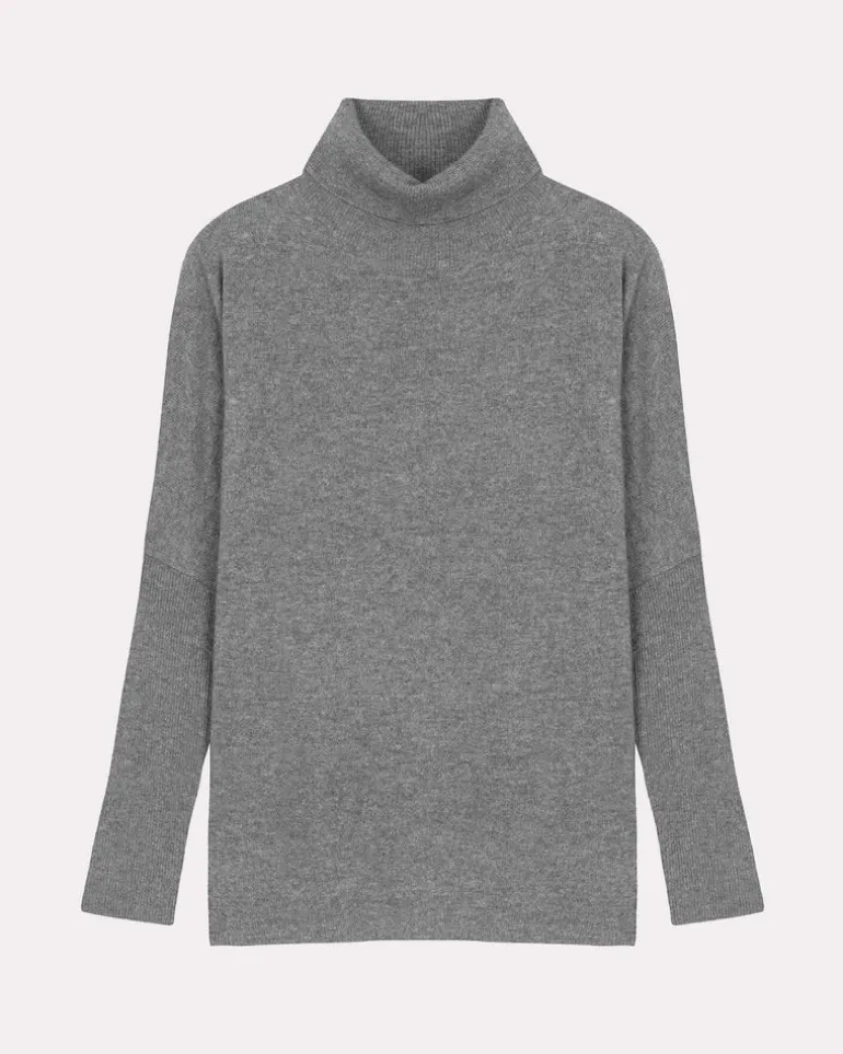 Clara Roll Neck Knit - Dk Heather Grey