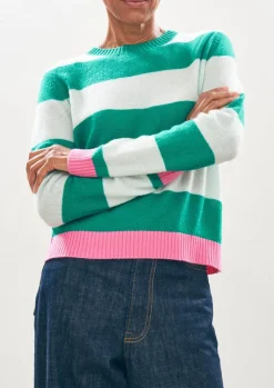Contrast Stripe Crew - Emerald / Azalea