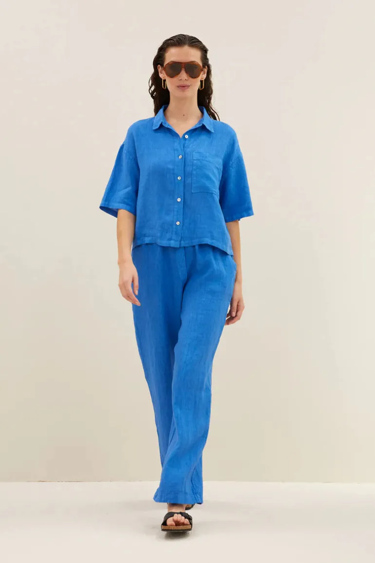 Cris Linen Blouse - Queens Blue