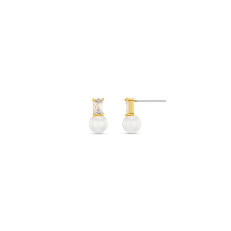 Crystal Baguette & Pearl Stud Earring