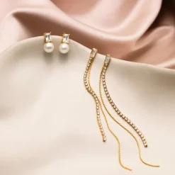 Crystal Baguette & Pearl Stud Earring