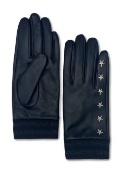 Elvis Star Embroidered Leather Glove - Black