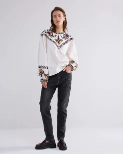 Embroidered Cotton Top - Ivory