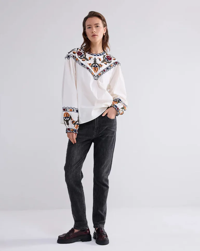 Embroidered Cotton Top - Ivory