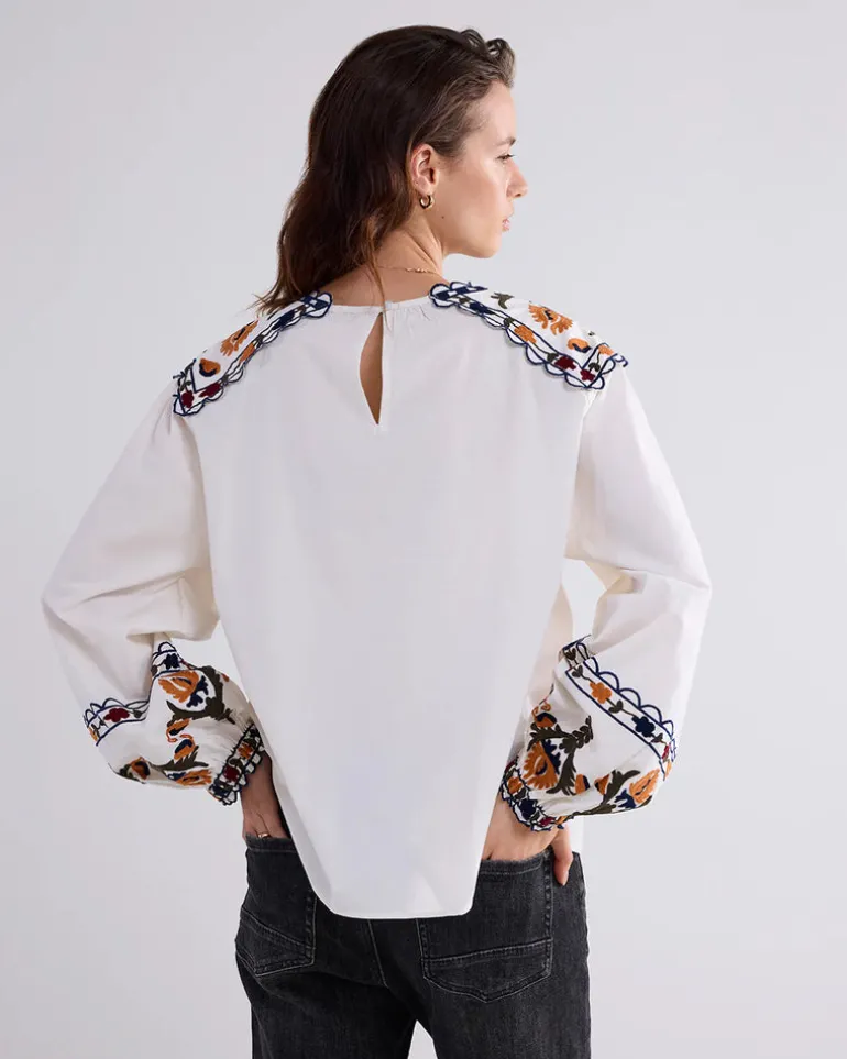 Embroidered Cotton Top - Ivory