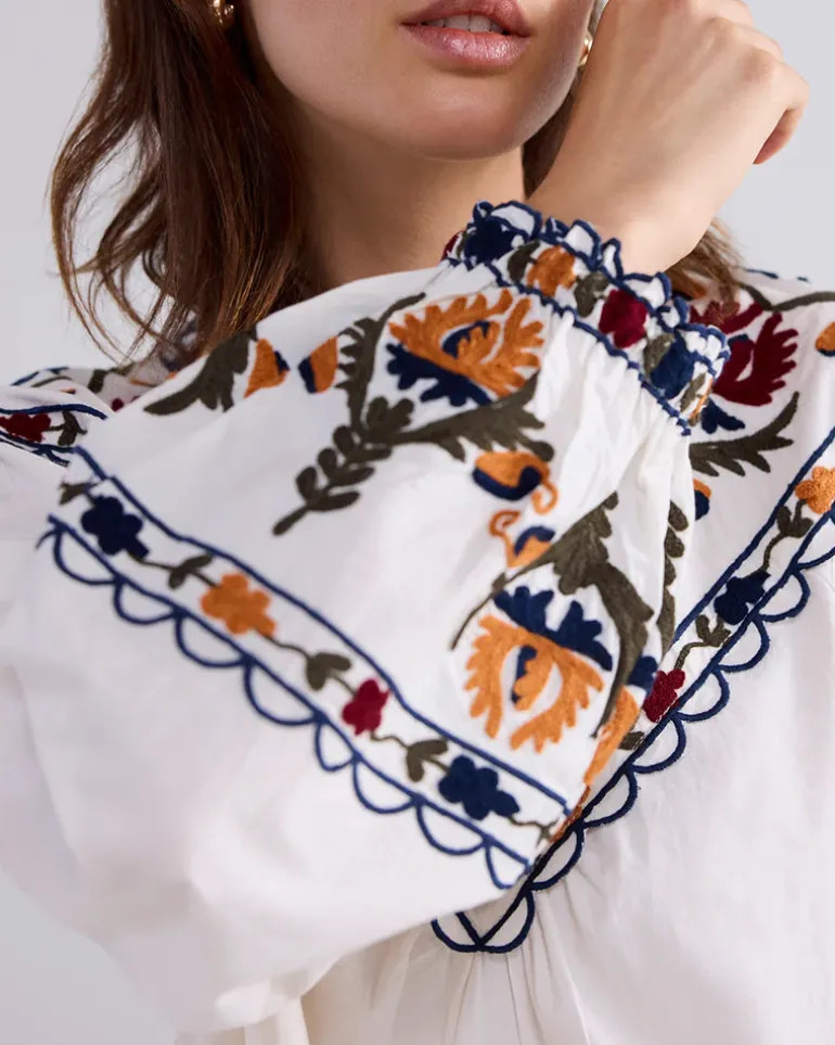Embroidered Cotton Top - Ivory