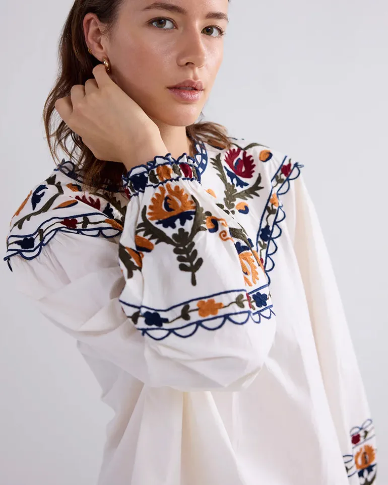 Embroidered Cotton Top - Ivory