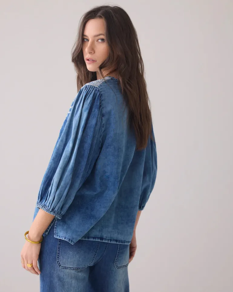 Embroidered Denim Shirt - Indigo