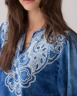 Embroidered Denim Shirt - Indigo