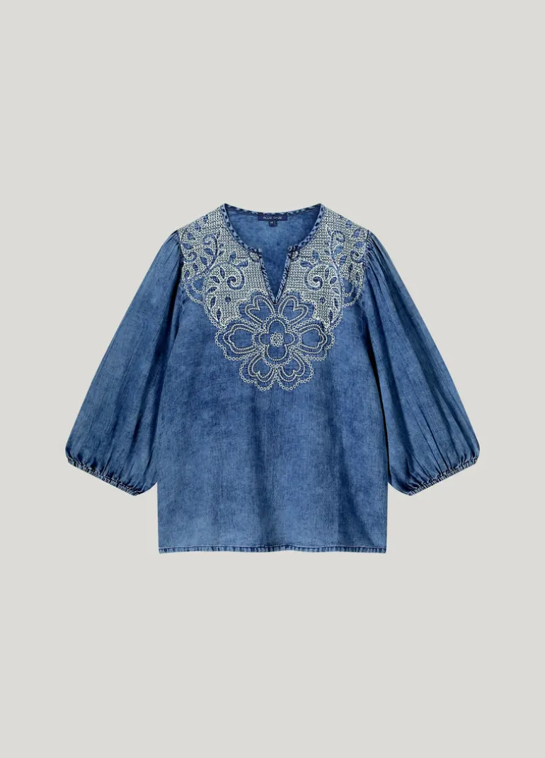 Embroidered Denim Shirt - Indigo