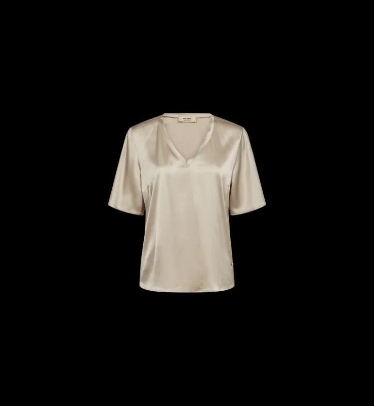 Evie V-Neck Satin Blouse - Feather Gray