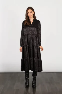 Frankie Midi Tiered Dress - Black Leopard