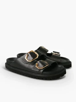 Galia Embossed Leather Sandal - Black