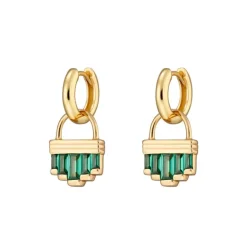 Green Cleopatra Hoop Earrings - Pair - Gold