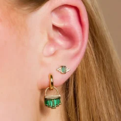 Green Cleopatra Hoop Earrings - Pair - Gold