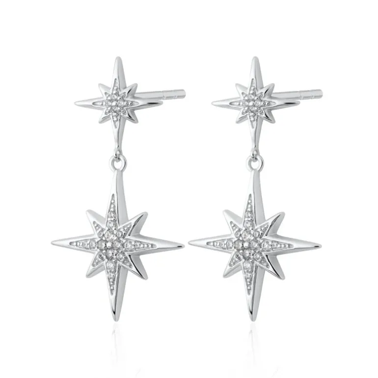 Hannah Martin Art Deco Star Earrings - Silver
