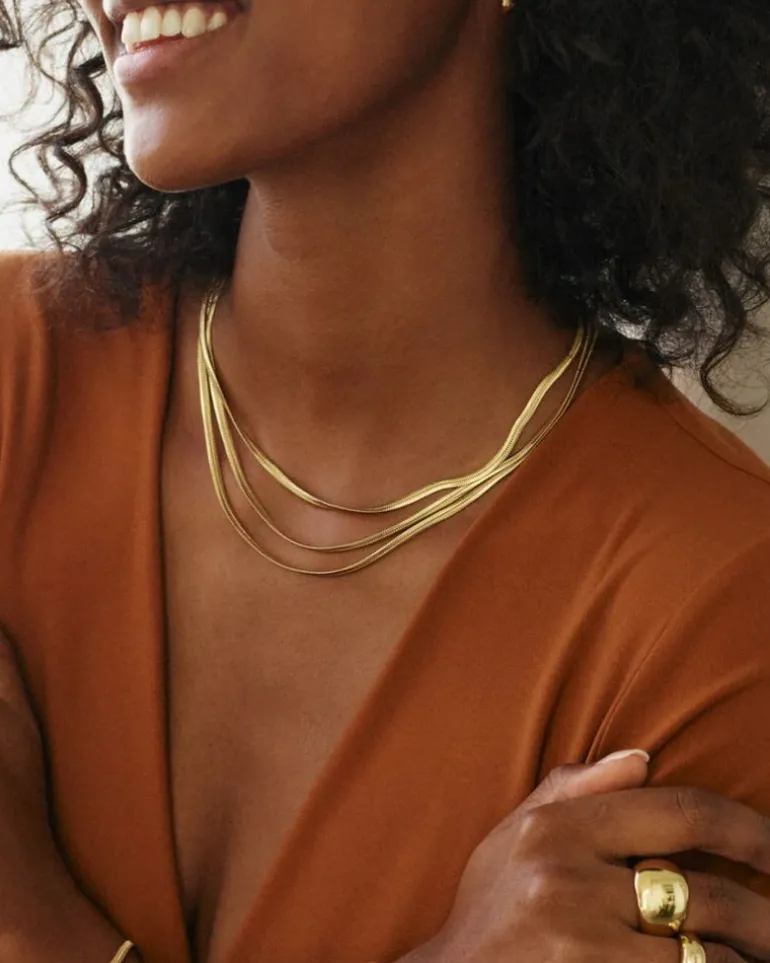 Herringbone Triple Necklace Gold