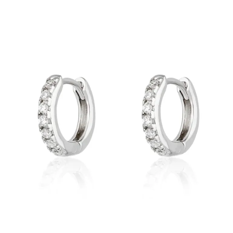 Huggie Earrings with Clear Stones - Silver