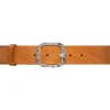 Jeans Belt with Patterned Buckle - Cognac