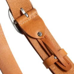 Jeans Belt with Patterned Buckle - Cognac