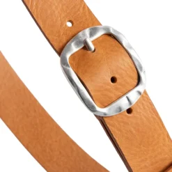 Jeans Belt with Patterned Buckle - Cognac
