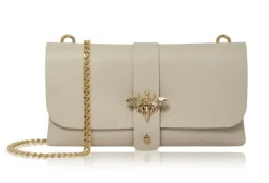 Leather Clutch with Butterfly - Cream