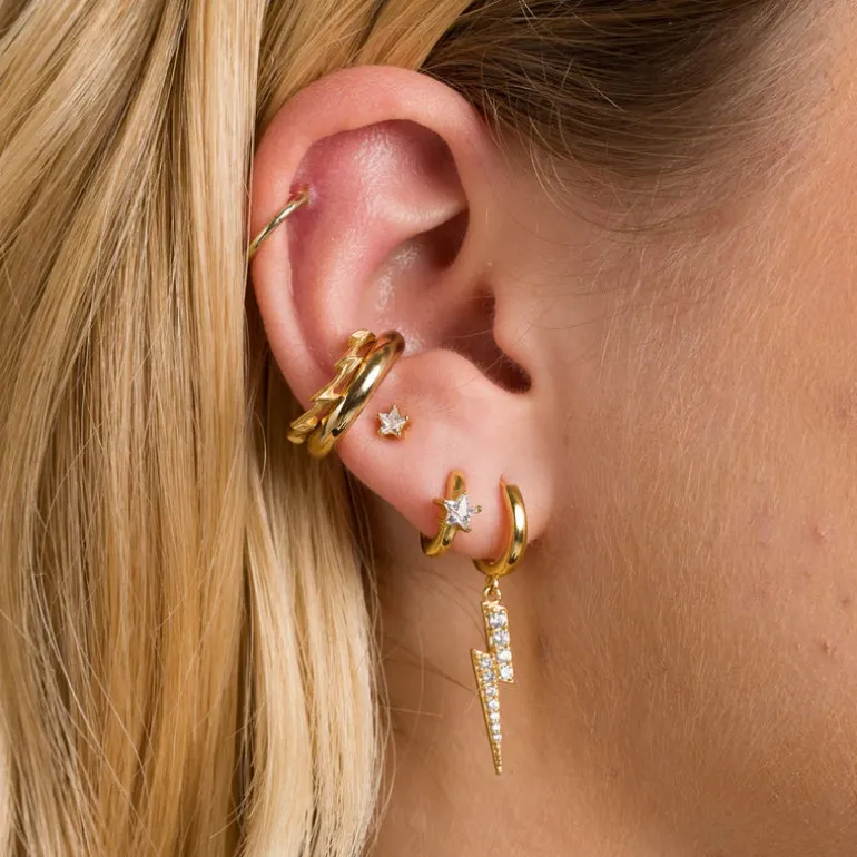Lightning Hoop Earrings - Gold