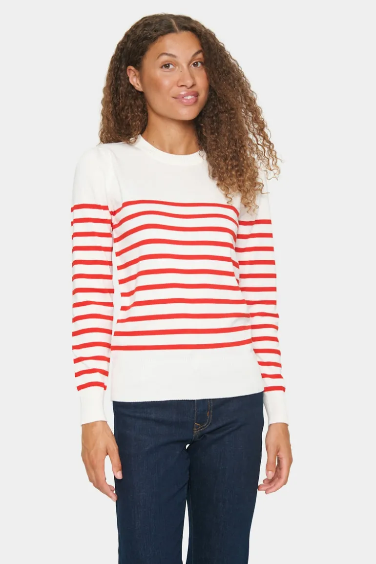 Mila LS Striped Pullover - Ice and f. scarlet stripe