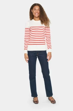 Mila LS Striped Pullover - Ice and f. scarlet stripe