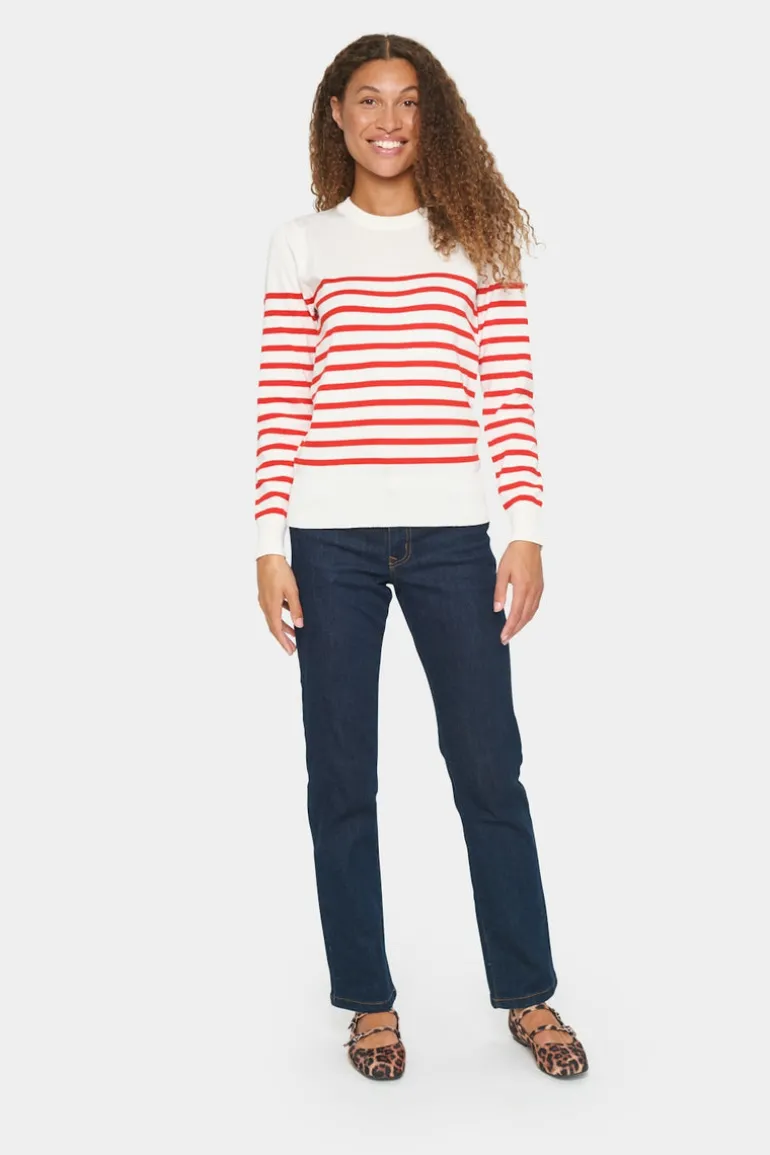 Mila LS Striped Pullover - Ice and f. scarlet stripe