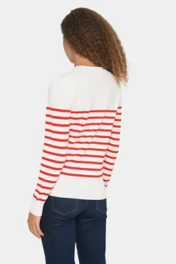 Mila LS Striped Pullover - Ice and f. scarlet stripe