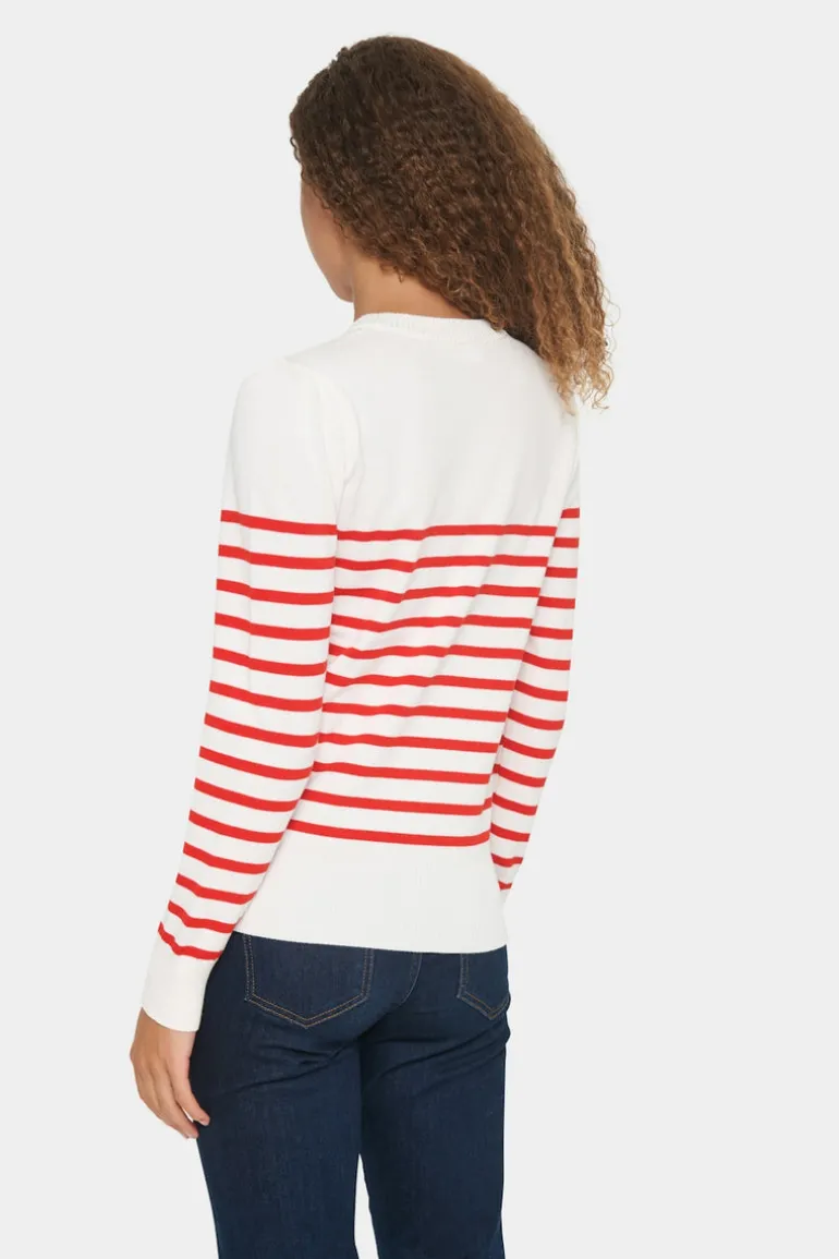 Mila LS Striped Pullover - Ice and f. scarlet stripe