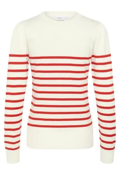 Mila LS Striped Pullover - Ice and f. scarlet stripe