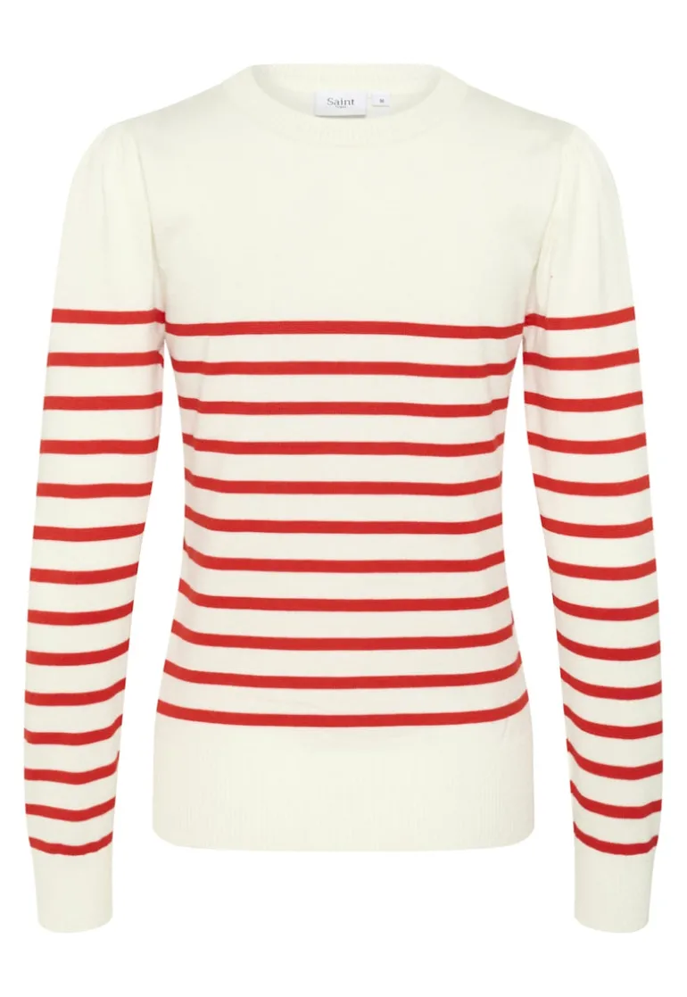 Mila LS Striped Pullover - Ice and f. scarlet stripe