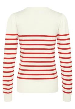 Mila LS Striped Pullover - Ice and f. scarlet stripe