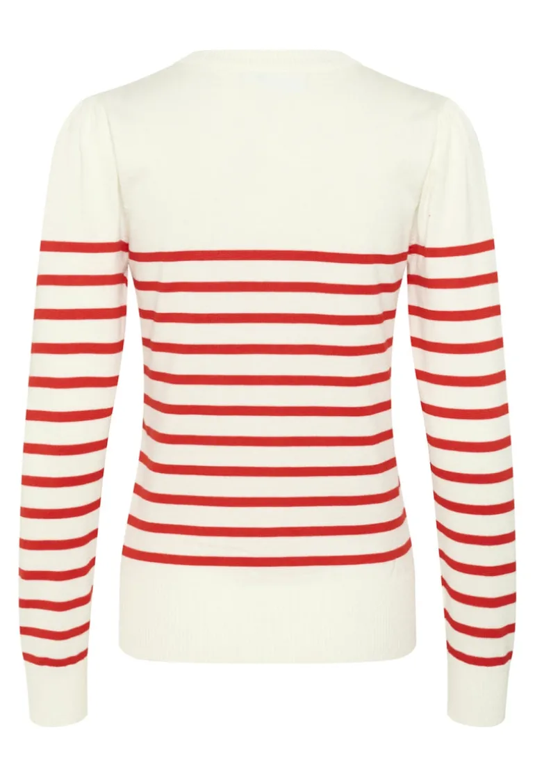 Mila LS Striped Pullover - Ice and f. scarlet stripe