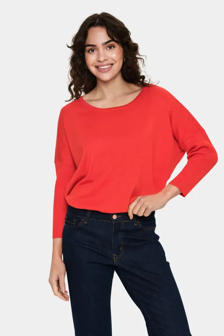 Mila R-Neck Pullover - Flame Scarlet