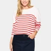 Mila R-neck St. Pullover - Ice and f. scarlet stripe