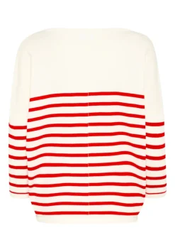 Mila R-neck St. Pullover - Ice and f. scarlet stripe