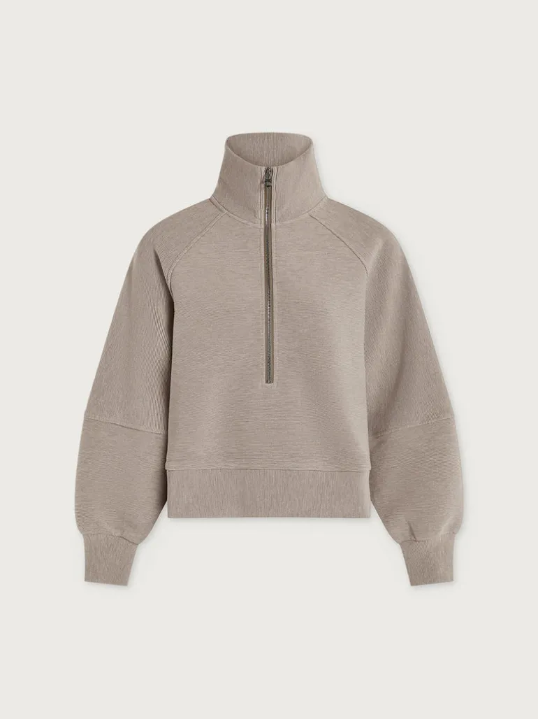 Milano Half Zip Sweat - Taupe Marl